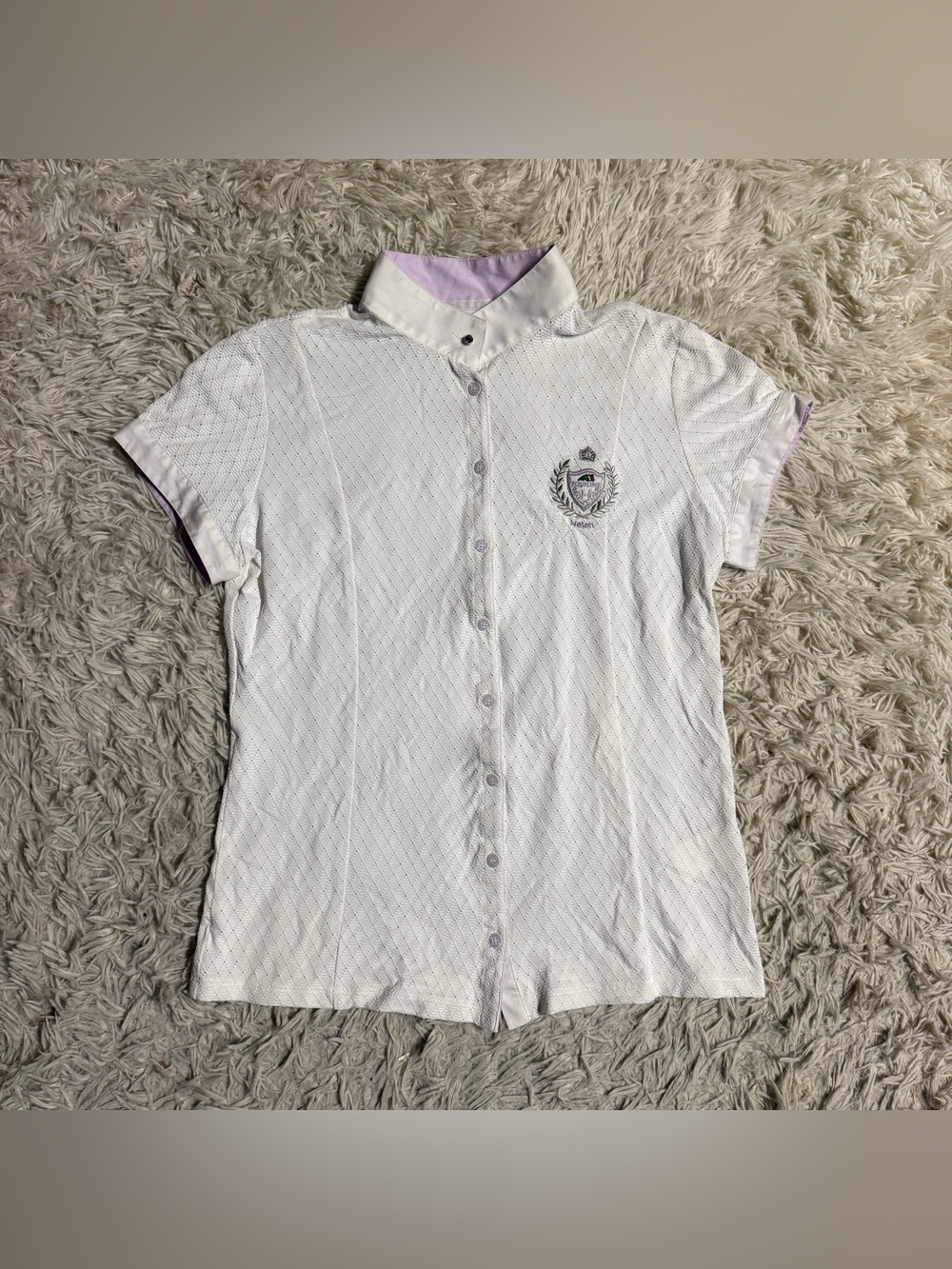 Women’s Size IT46 White Equiline Helen Short Sleeve Horseback Riding Show Shirt